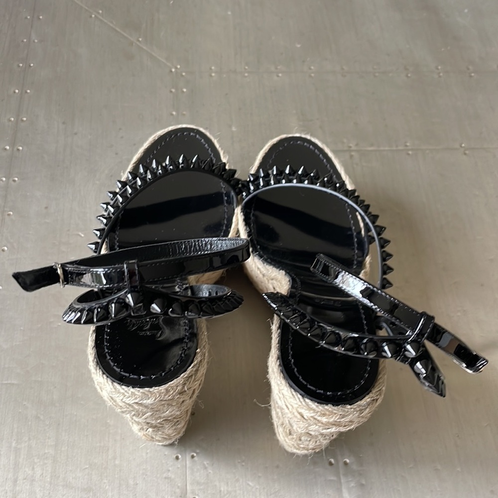 Christian Louboutin mafaldina zeppa black 120mm wedge espadrille sandal sz 39 - Picture 7 of 14